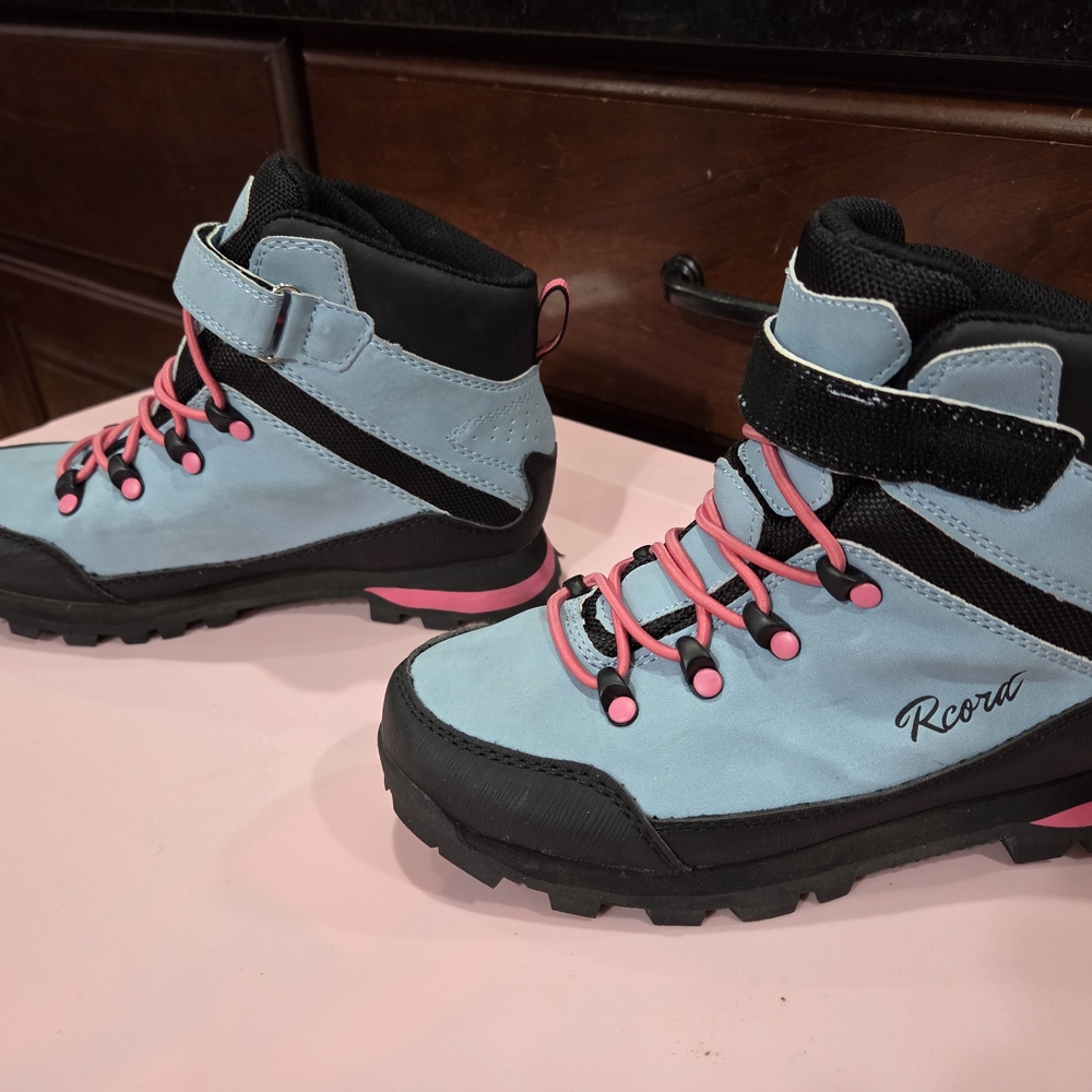 Kids Blue and Black Hiking Boots, Like New, Worn Once